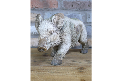 Rustic MGO Wild Boar Statue - Antique White Shabby Chic Pig Ornament
