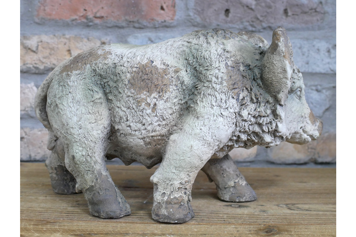 Rustic MGO Wild Boar Statue - Antique White Shabby Chic Pig Ornament