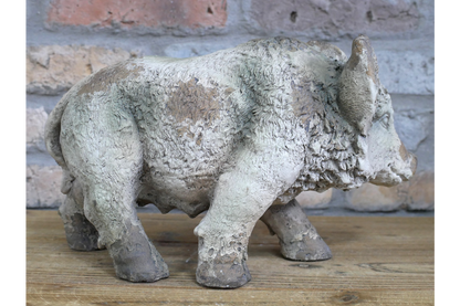 Rustic MGO Wild Boar Statue - Antique White Shabby Chic Pig Ornament