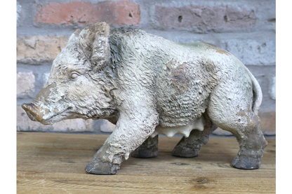 Rustic MGO Wild Boar Statue - Antique White Shabby Chic Pig Ornament