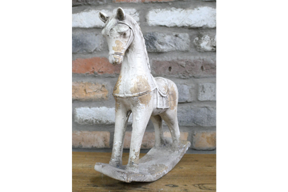Rustic MGO Rocking Horse Sculpture - Antique White Shabby Chic Decor