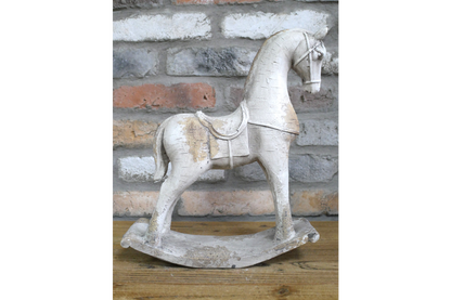 Rustic MGO Rocking Horse Sculpture - Antique White Shabby Chic Decor