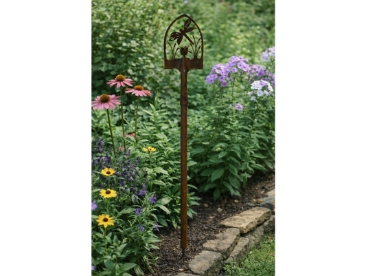 Rusty Spade Stake With Dragonfly