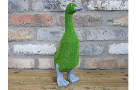 Green Flocked Duck Garden Planter Novelty Moss Effect Bird Flower Pot