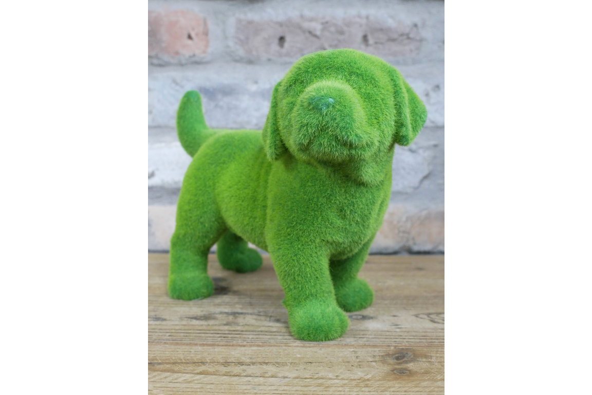 Green Flocked Dog Garden Planter Novelty Moss Effect Puppy Flower Pot