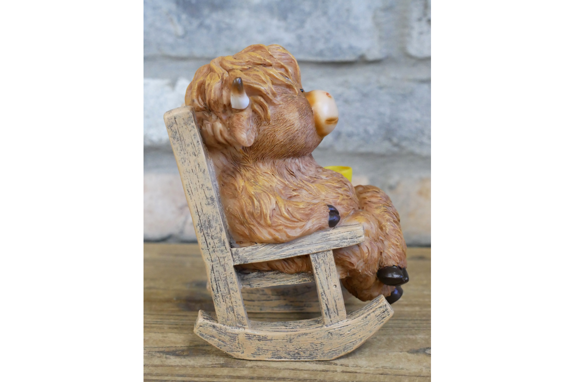 Cute Highland Cow in Rocking Chair Ornament – Resin Calf Figurine Home Decor