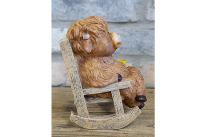 Cute Highland Cow in Rocking Chair Ornament – Resin Calf Figurine Home Decor