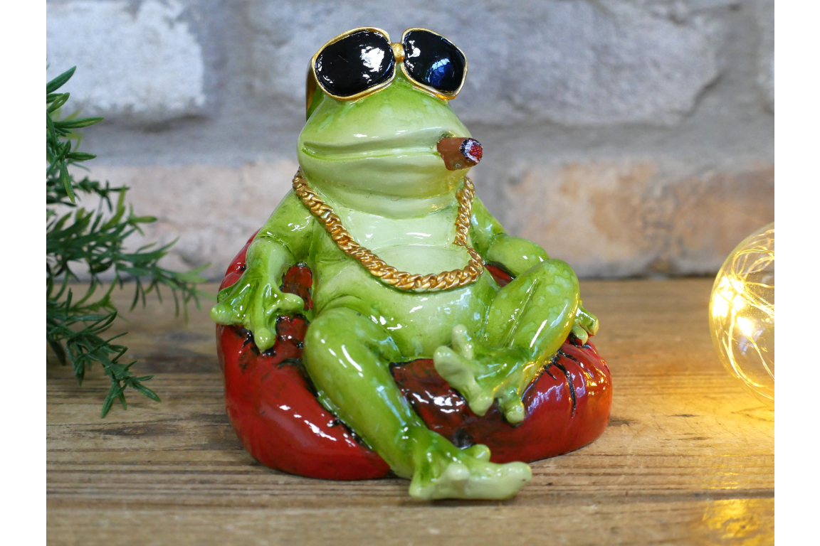 Cool Green Frog with Sunglasses Resin Ornament Smoking Toad Figurine