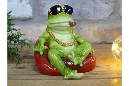 Cool Green Frog with Sunglasses Resin Ornament Smoking Toad Figurine