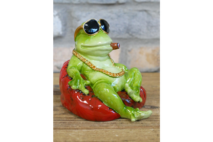 Cool Green Frog with Sunglasses Resin Ornament Smoking Toad Figurine