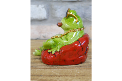 Cool Green Frog with Sunglasses Resin Ornament Smoking Toad Figurine