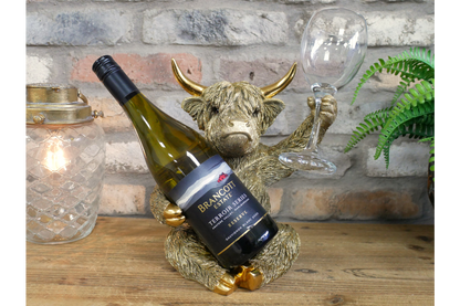 Gold Highland Cow Wine Bottle Holder Funny Drink Glass Stand Ornament