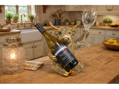 Highland Cow Wine & Glass Holder - Gold