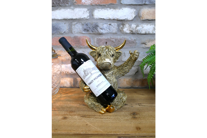 Gold Highland Cow Wine Bottle Holder Funny Drink Glass Stand Ornament