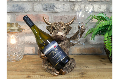 Bronze Highland Cow Wine Bottle Holder Funny Drink Glass Stand Ornament