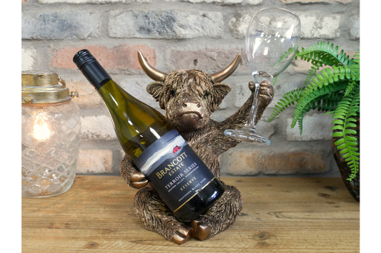 Bronze Highland Cow Wine Bottle Holder Funny Drink Glass Stand Ornament