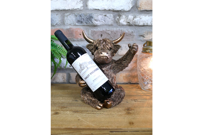 Bronze Highland Cow Wine Bottle Holder Funny Drink Glass Stand Ornament