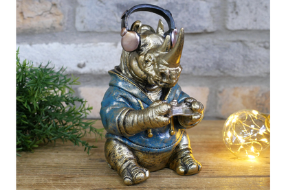 Gamer Rhino Resin Ornament Funny Gaming Rhinoceros Controller Figurine