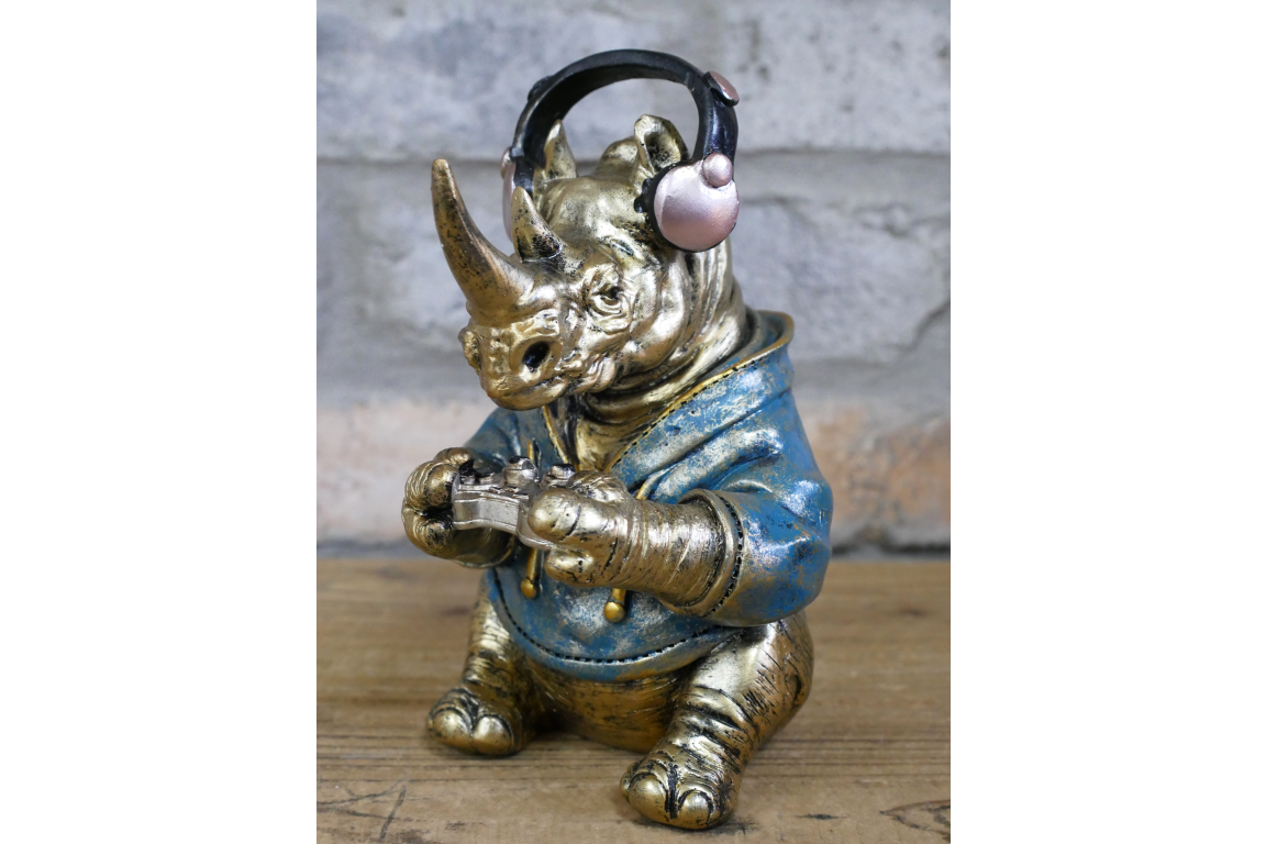 Gamer Rhino Resin Ornament Funny Gaming Rhinoceros Controller Figurine