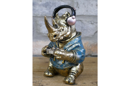 Gamer Rhino Resin Ornament Funny Gaming Rhinoceros Controller Figurine