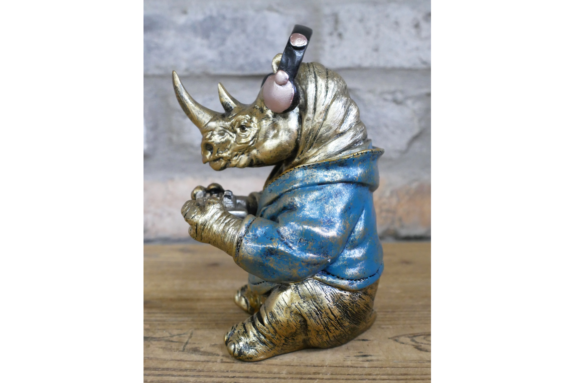 Gamer Rhino Resin Ornament Funny Gaming Rhinoceros Controller Figurine