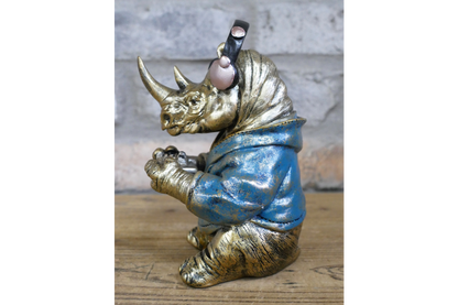 Gamer Rhino Resin Ornament Funny Gaming Rhinoceros Controller Figurine