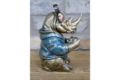 Gamer Rhino Resin Ornament Funny Gaming Rhinoceros Controller Figurine
