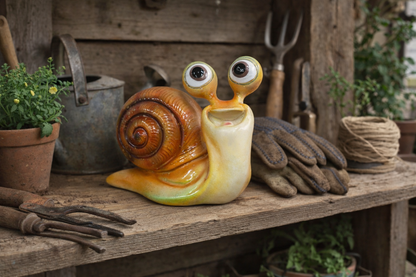 Cute Happy Snail Resin Ornament Funny Orange Garden Slug Figurine