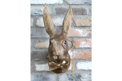 Gold Hare Wall Mount Monocle Bow Tie Rabbit Head Sculpture
