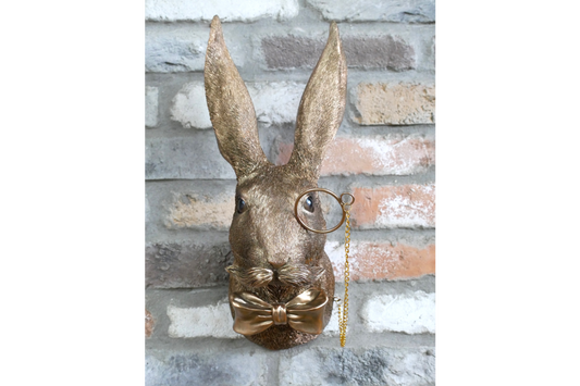 Gold Hare Wall Mount Monocle Bow Tie Rabbit Head Sculpture