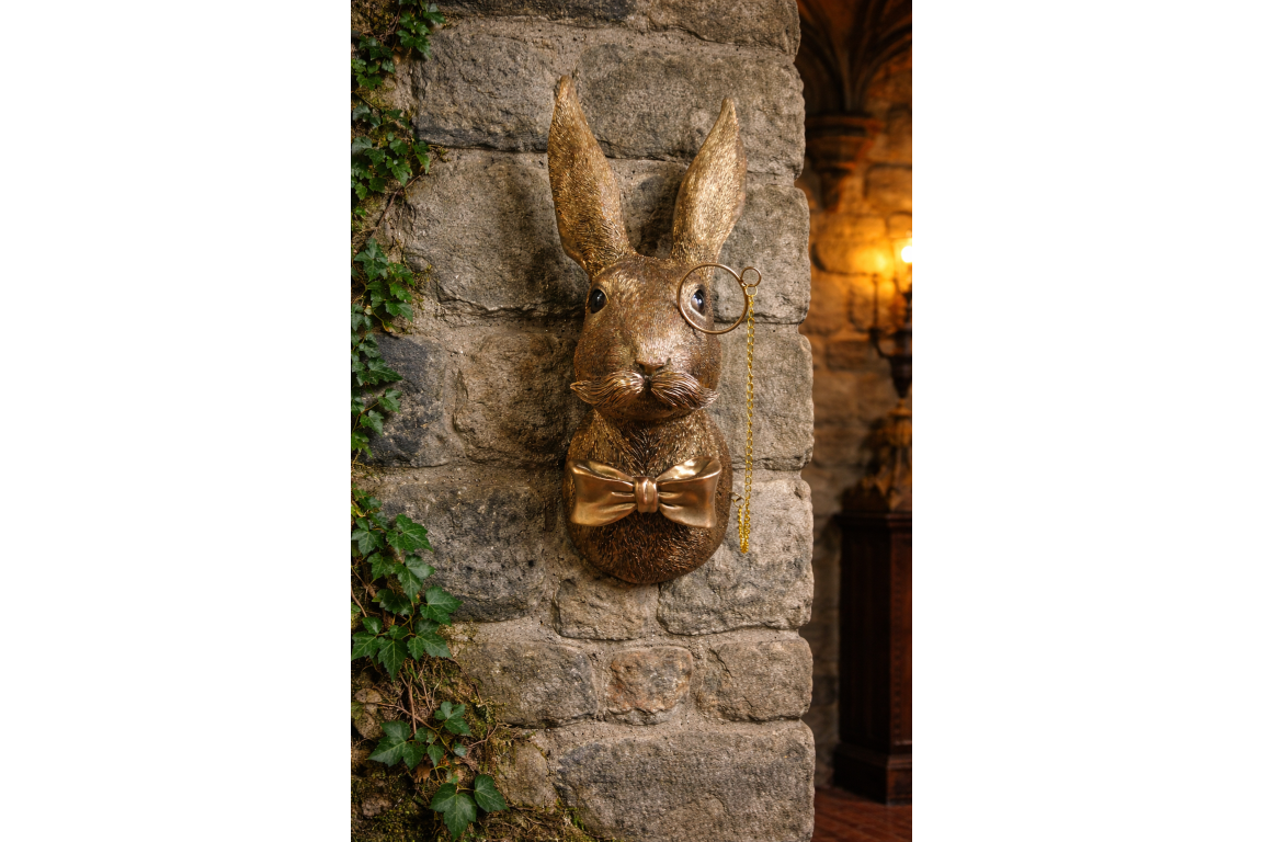 Gold Hare Wall Mount Monocle Bow Tie Rabbit Head Sculpture