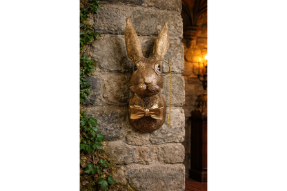 Gold Hare Wall Mount Monocle Bow Tie Rabbit Head Sculpture
