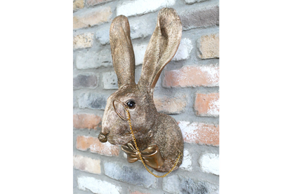 Gold Hare Wall Mount Monocle Bow Tie Rabbit Head Sculpture