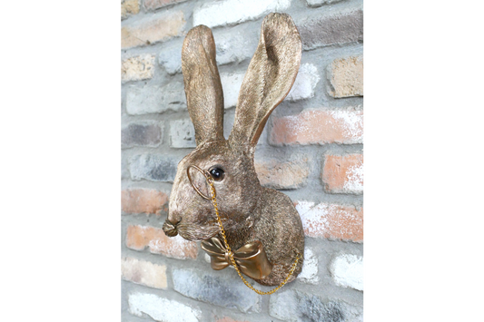 Gold Hare Wall Mount Monocle Bow Tie Rabbit Head Sculpture