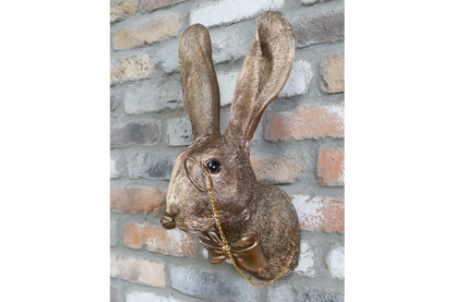 Gold Hare Wall Mount Monocle Bow Tie Rabbit Head Sculpture