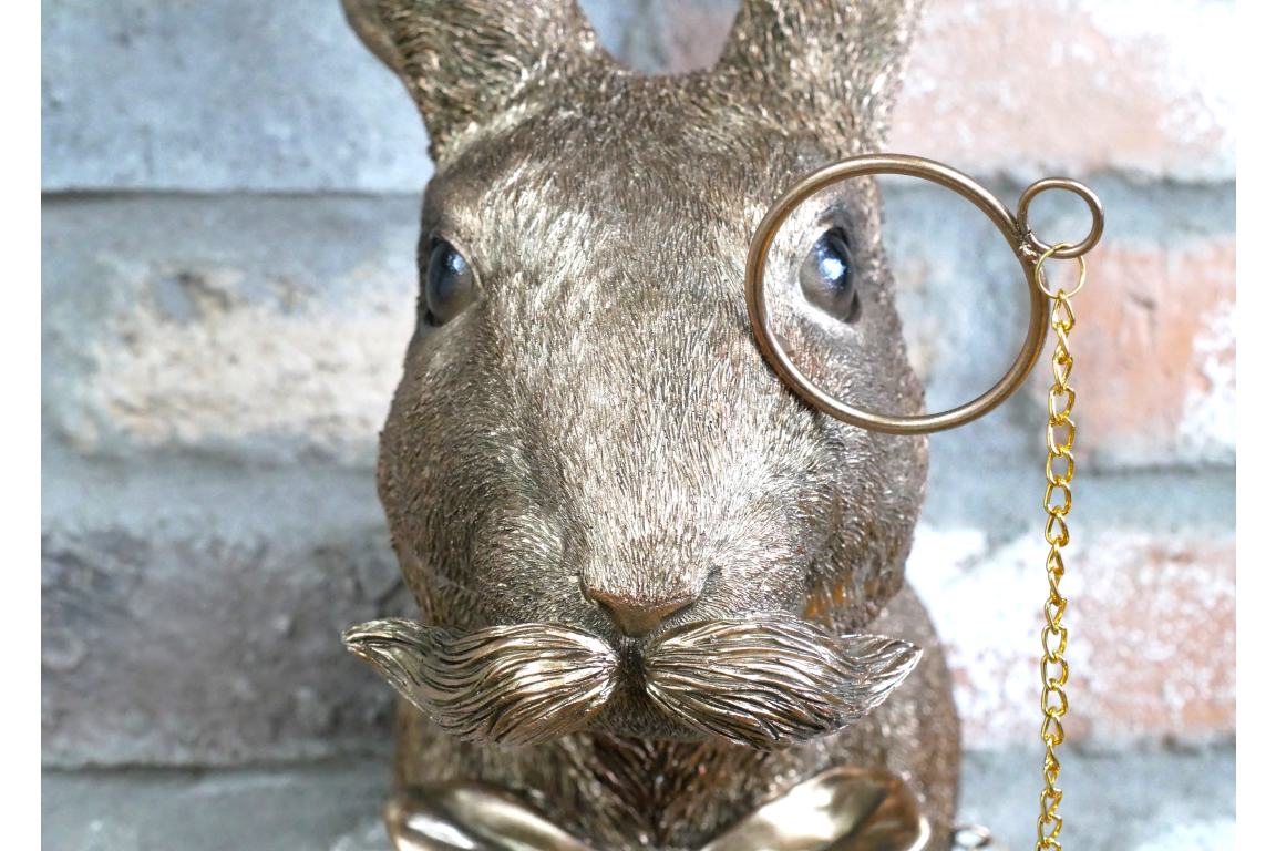 Gold Hare Wall Mount Monocle Bow Tie Rabbit Head Sculpture
