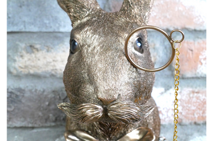 Gold Hare Wall Mount Monocle Bow Tie Rabbit Head Sculpture