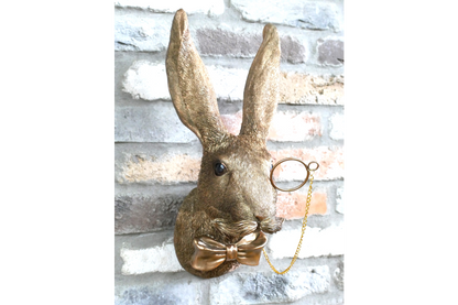 Gold Hare Wall Mount Monocle Bow Tie Rabbit Head Sculpture