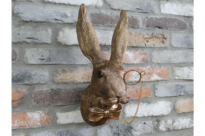 Gold Hare Wall Mount Monocle Bow Tie Rabbit Head Sculpture