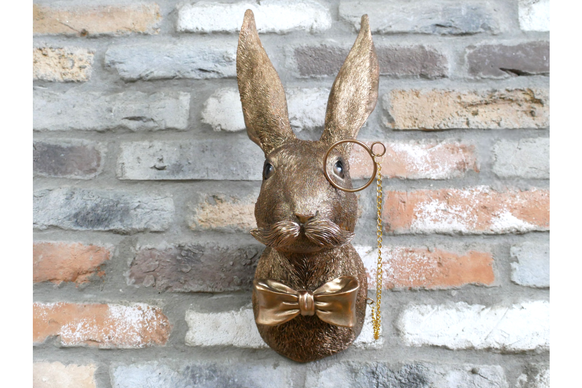Gold Hare Wall Mount Monocle Bow Tie Rabbit Head Sculpture