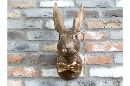 Gold Hare Wall Mount Monocle Bow Tie Rabbit Head Sculpture