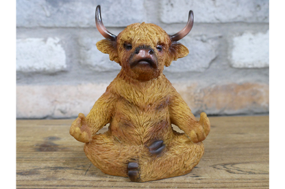 Meditating Highland Cow Ornament Zen Yoga Calf Resin Figurine