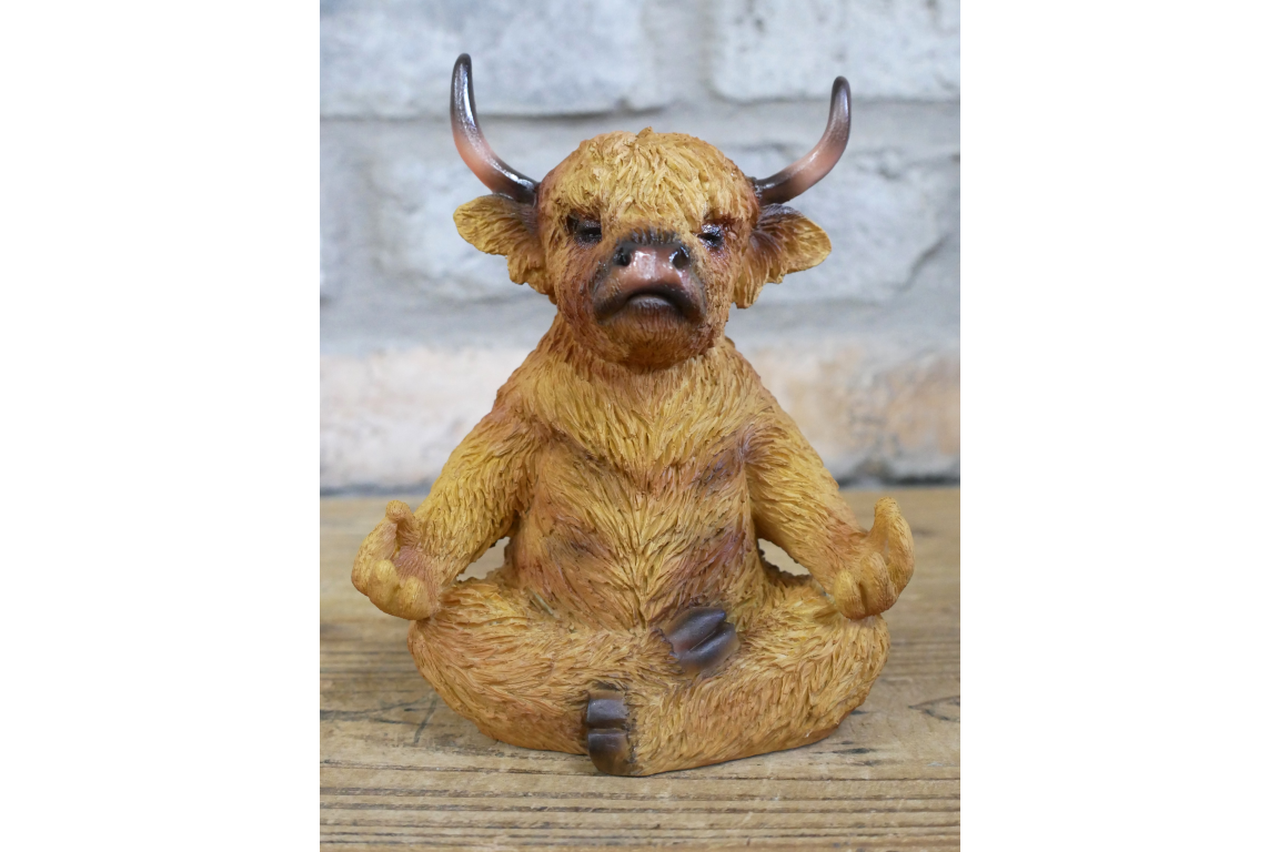 Meditating Highland Cow Ornament Zen Yoga Calf Resin Figurine