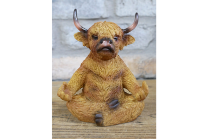 Meditating Highland Cow Ornament Zen Yoga Calf Resin Figurine