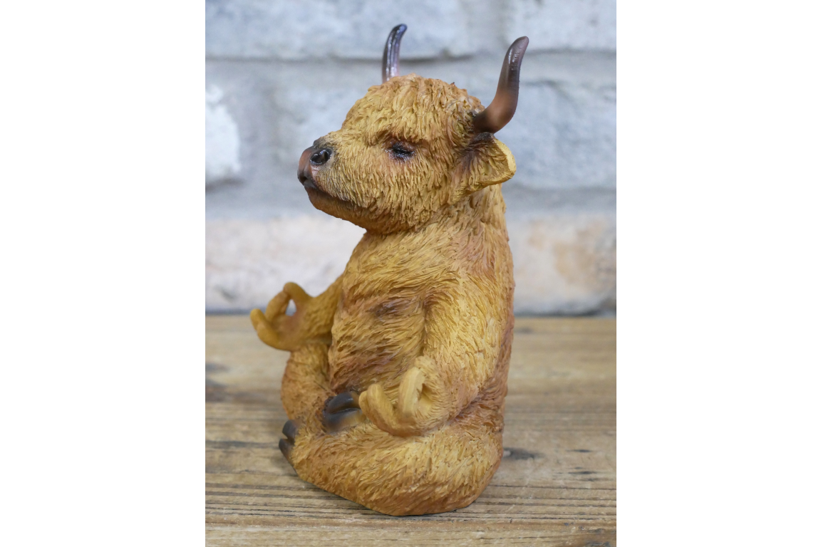 Meditating Highland Cow Ornament Zen Yoga Calf Resin Figurine