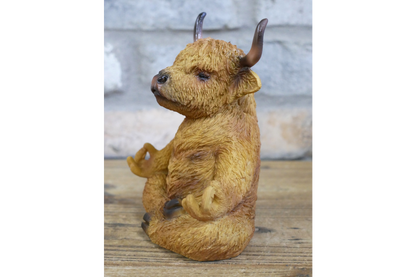 Meditating Highland Cow Ornament Zen Yoga Calf Resin Figurine