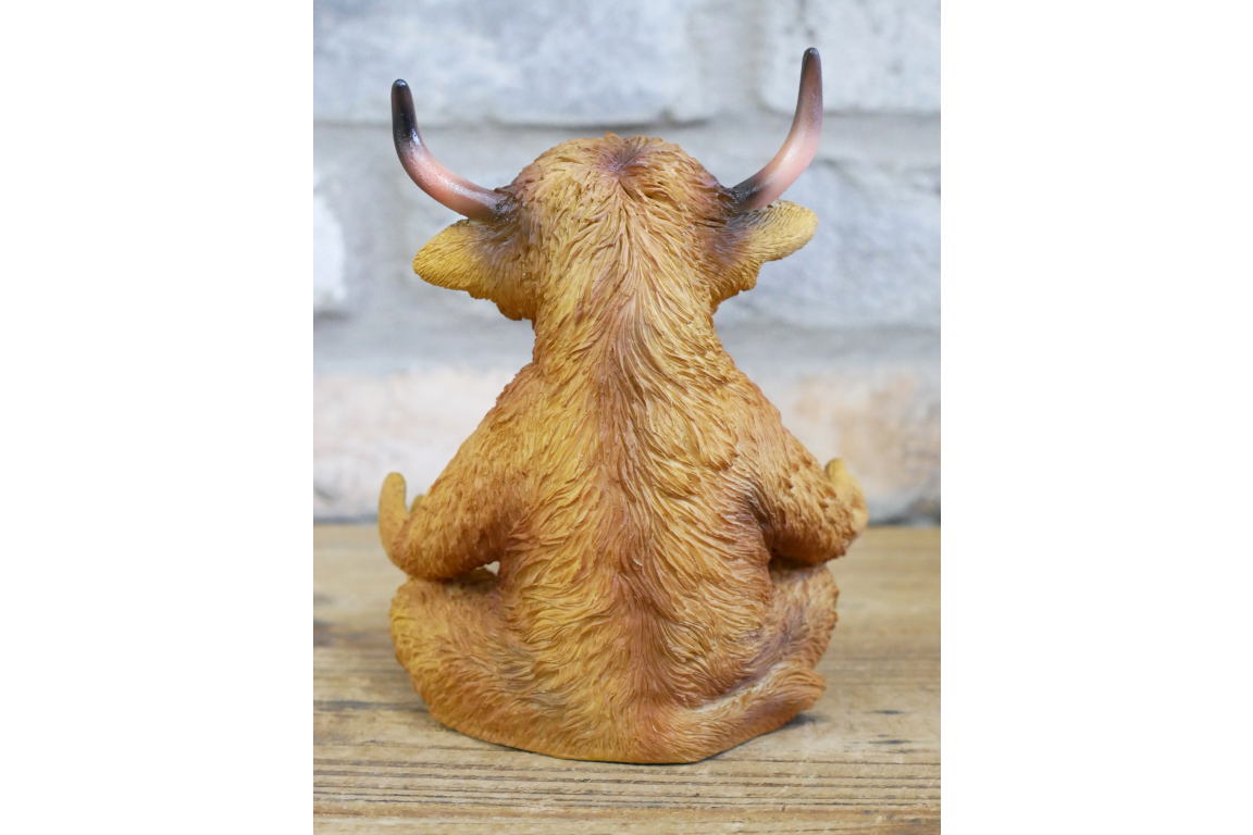 Meditating Highland Cow Ornament Zen Yoga Calf Resin Figurine