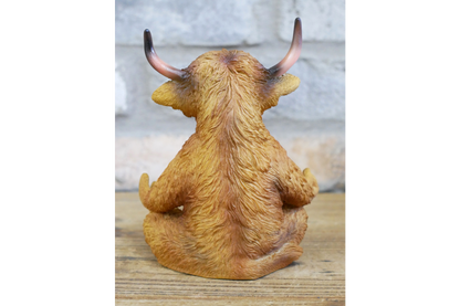 Meditating Highland Cow Ornament Zen Yoga Calf Resin Figurine
