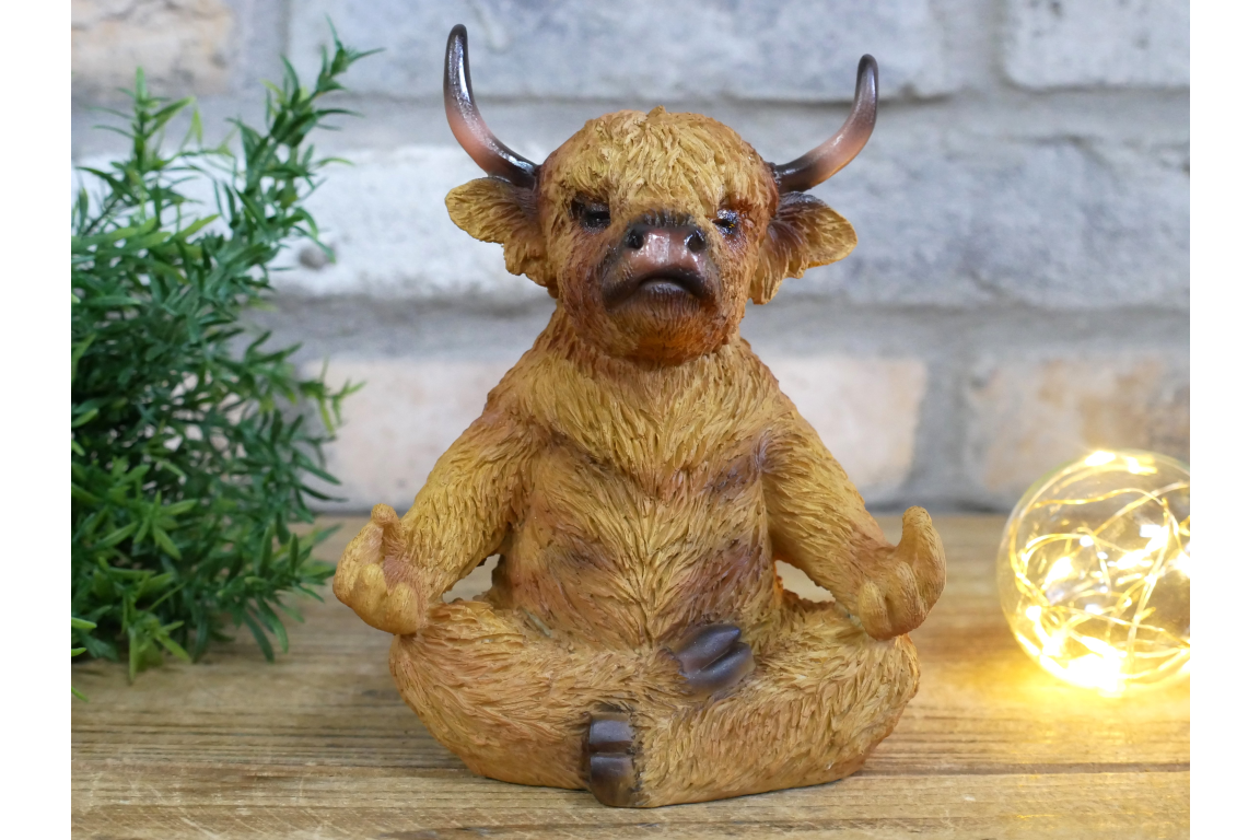 Meditating Highland Cow Ornament Zen Yoga Calf Resin Figurine