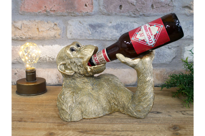 Funny Gold Monkey Wine Bottle Holder Chimp Beer Countertop Display